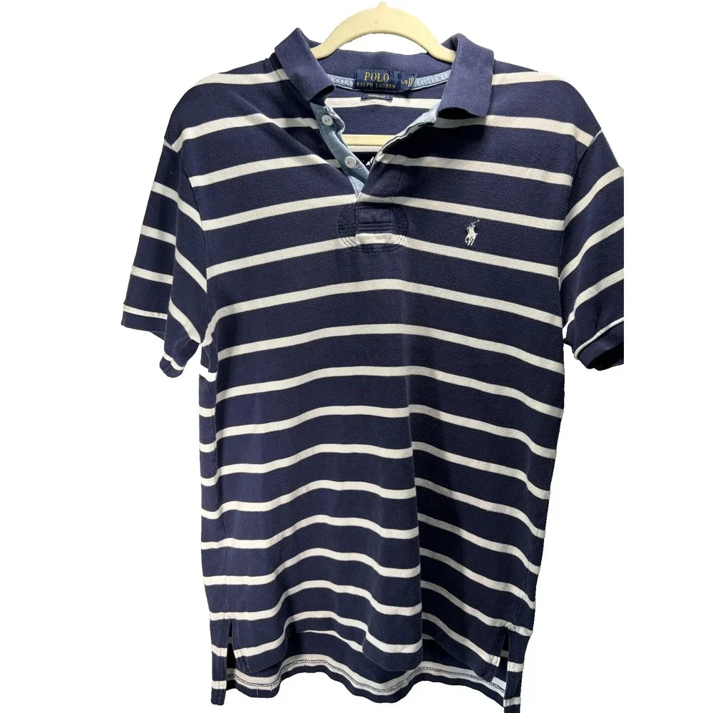 Polo Ralph Lauren Shirt Mens Large‎ Custom Fit Short Sleeve Striped Rugby